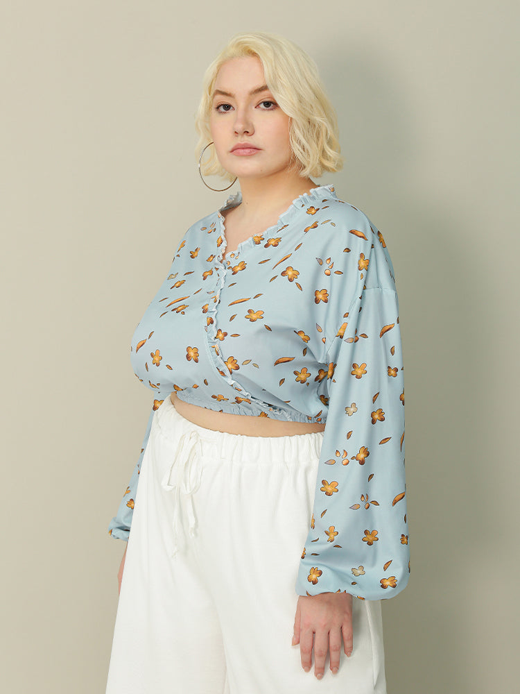 Lantern Sleeve Floral Crop Top