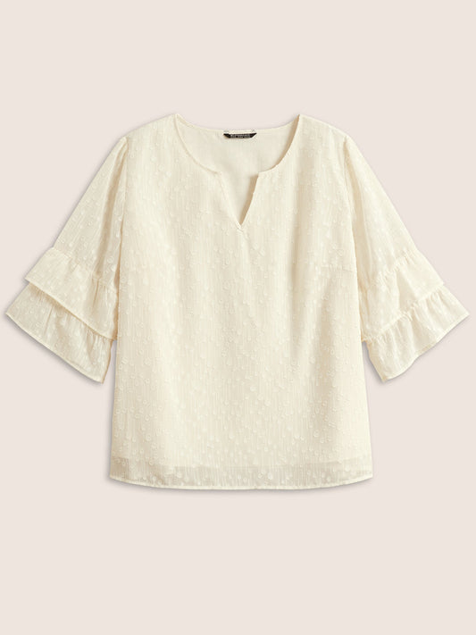 Plisse Mesh Flutter Layered Sleeve Blouse