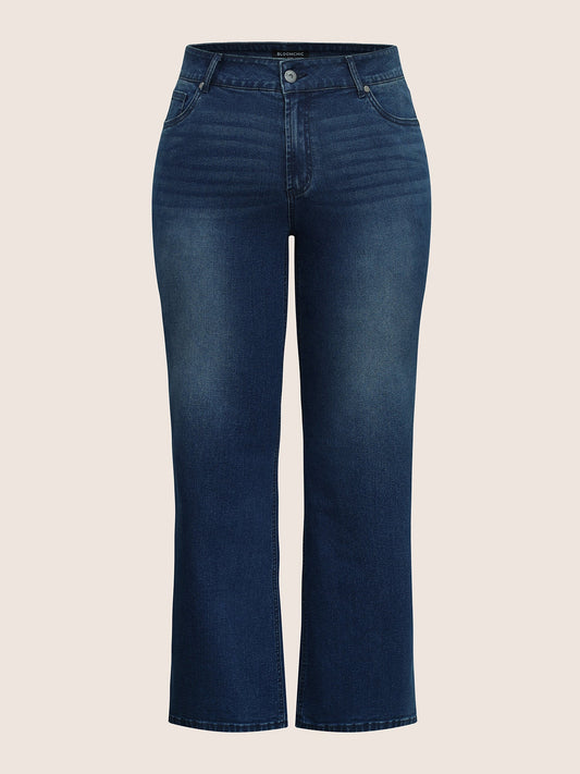 Dark Wash Zipper Full Length Wide Leg Jeans