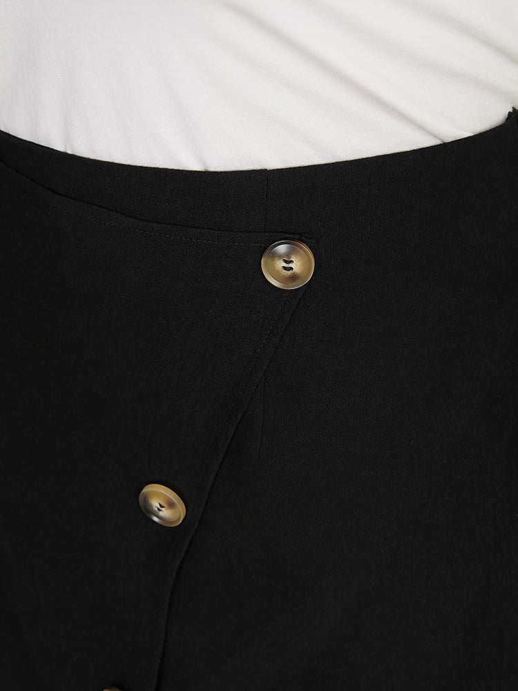 Solid Pocket Elastic Waist Button Detail Asymmetrical Skirt