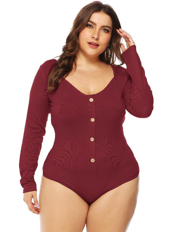 Button Up V-neck Knit Bodysuits