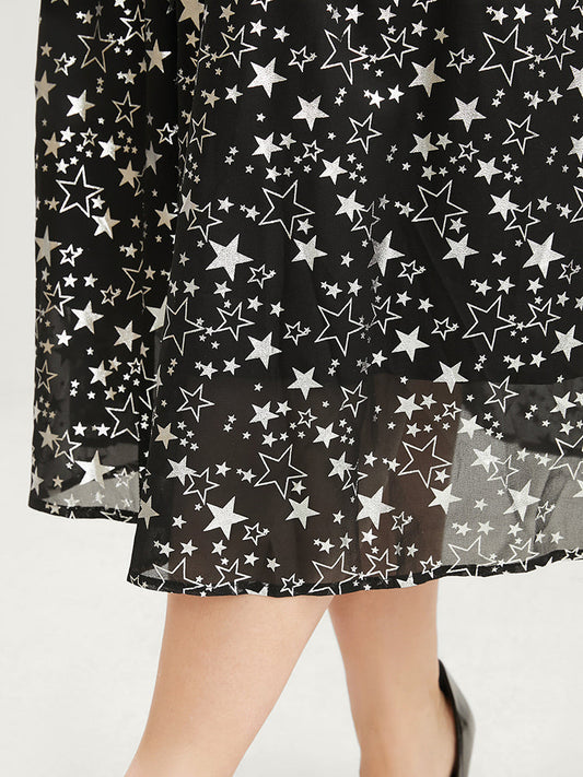 Star Print Elastic Waist Ruffle Hem Skirt