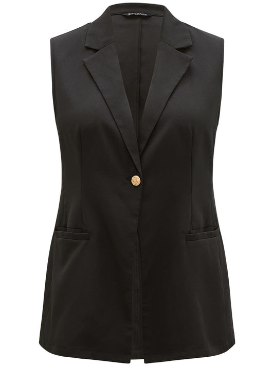 Plain Buckle Detail Lapel Collar Pocket Sleeveless Blazer