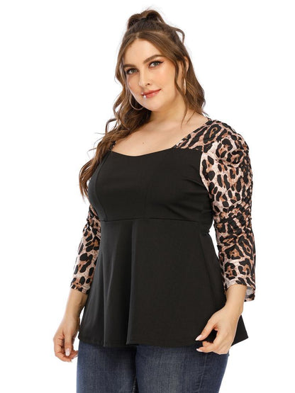 Leoprad Patchwork Square Collar T-shirt