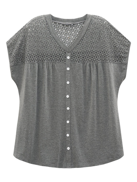 Plain Cut Out Patchwork Button Detail T-shirt