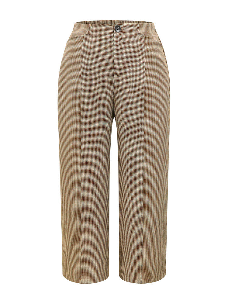 Houndstooth Elastic Waist High Rise Straight Leg Pants