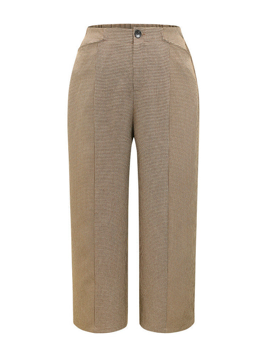 Houndstooth Elastic Waist High Rise Straight Leg Pants