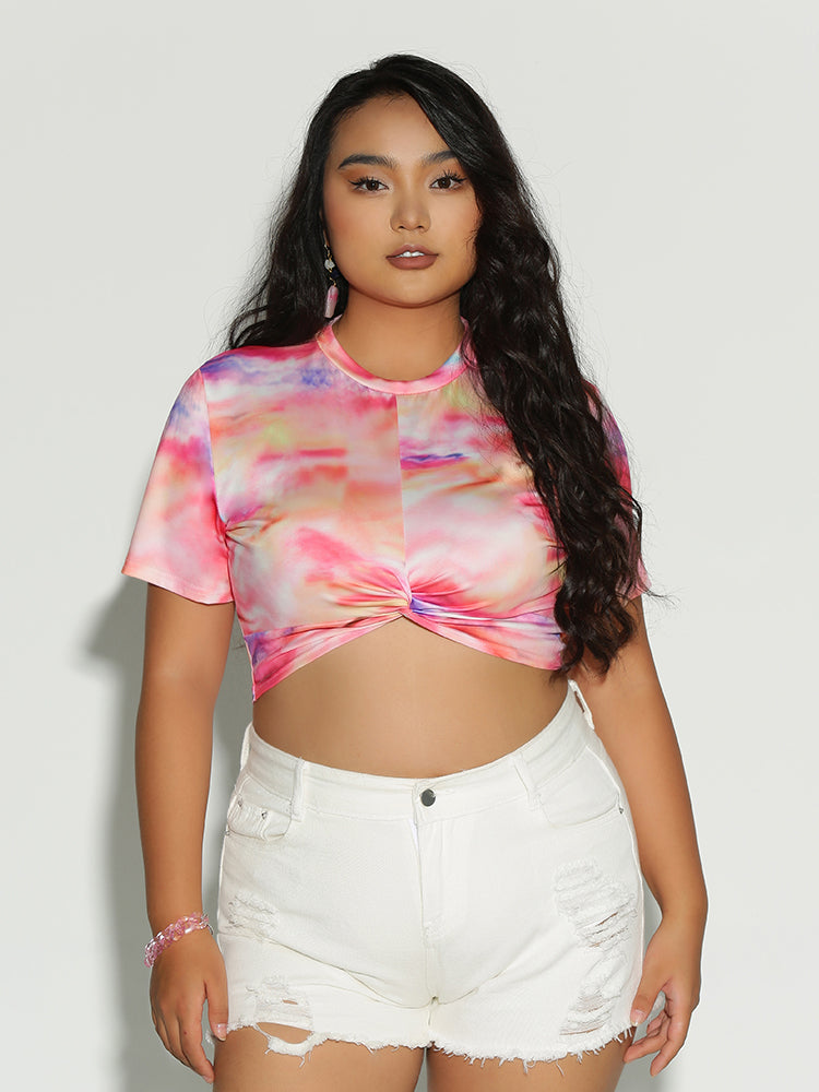 Tie Dye Ruched Front T-Shirt