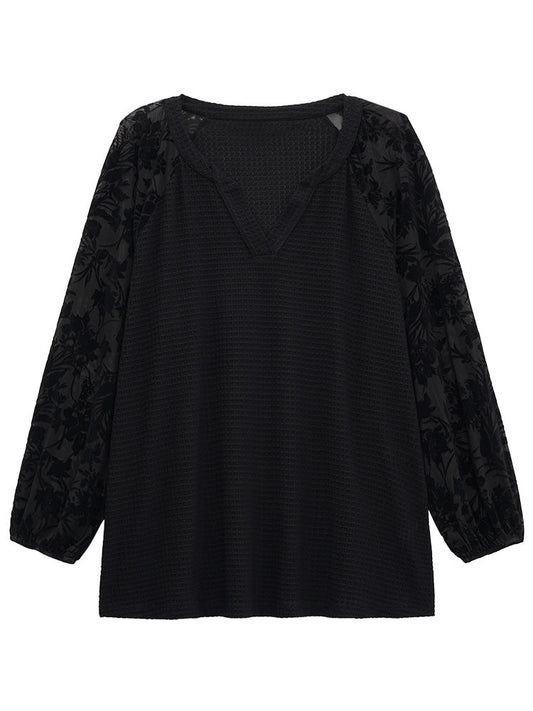 Silhouette Floral Print Mesh Waffle Knit T-shirt