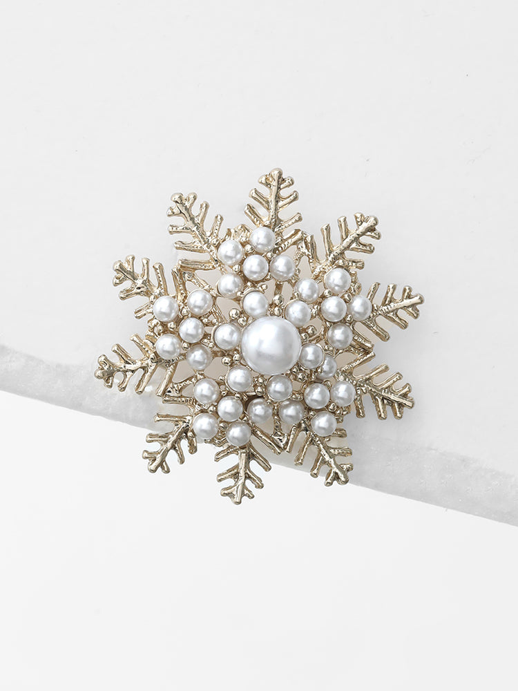 Snowflake Pearl Beaded Brooch