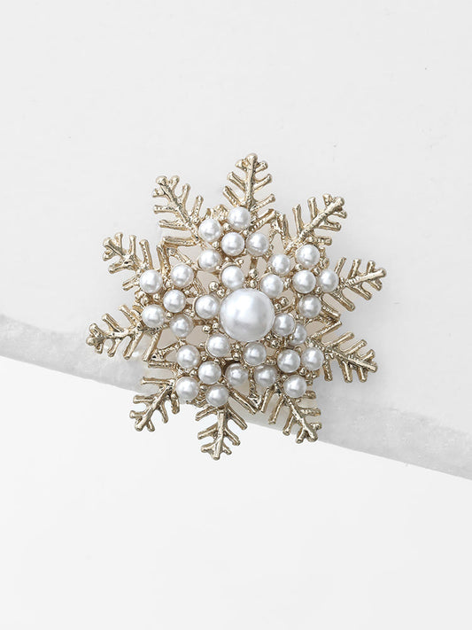 Snowflake Pearl Beaded Brooch