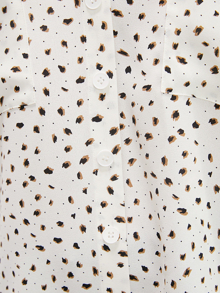 Allover Print Flap Pocket Button Detail Blouse