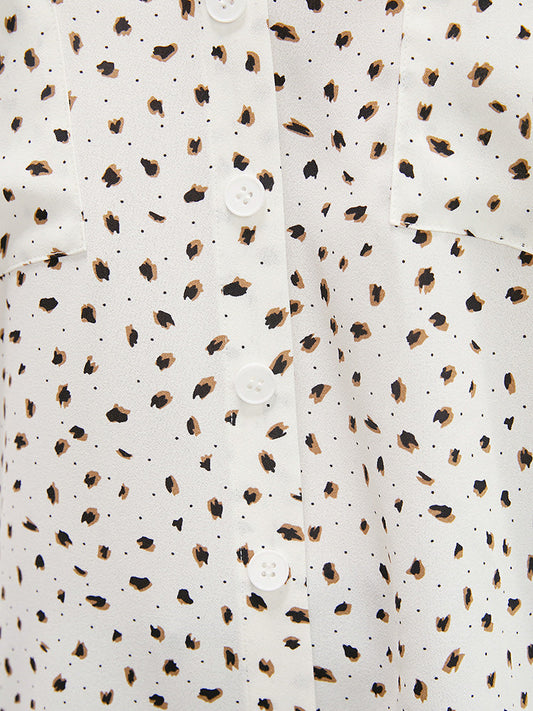 Allover Print Flap Pocket Button Detail Blouse