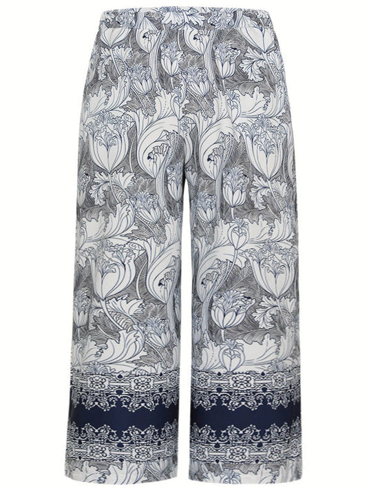 Boho Print Elastic Waist Slant Pocket Pants