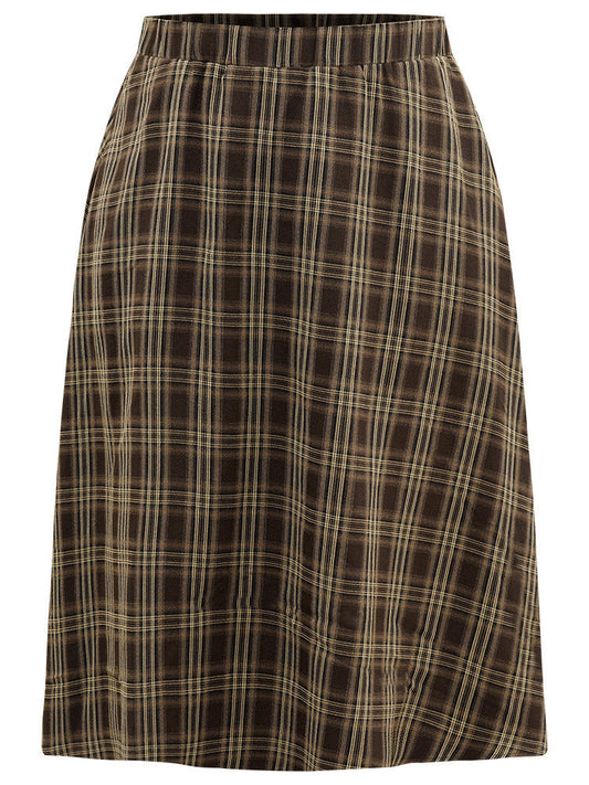 Plaid Print Pocket Elastic Waist Skirt