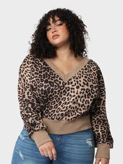 Leopard Patchwork V-Neck Sweater