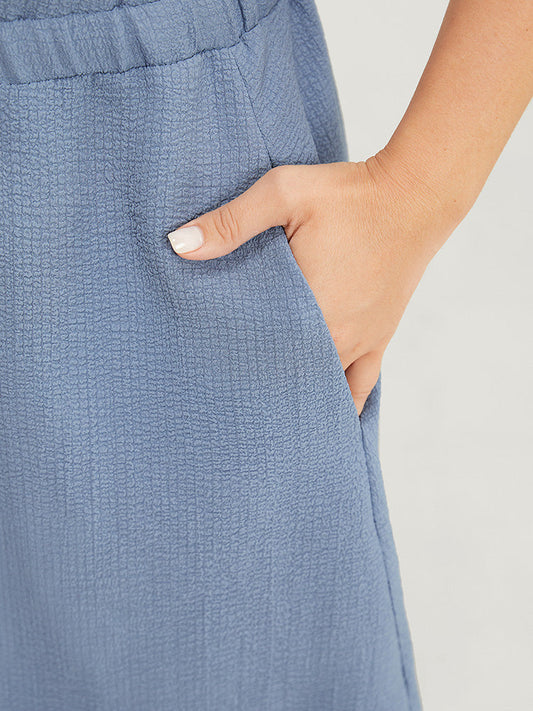 Plain Textured Button Up Pocket Notched Neck Tank Dress