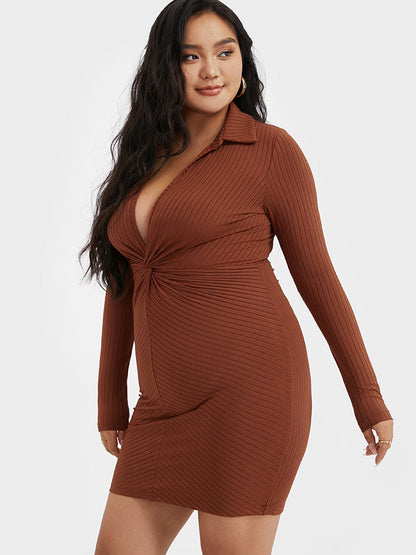 Twist Front Collared Bodycon Dress