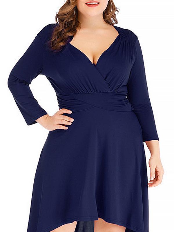 V-neck Creasing Solid Dress