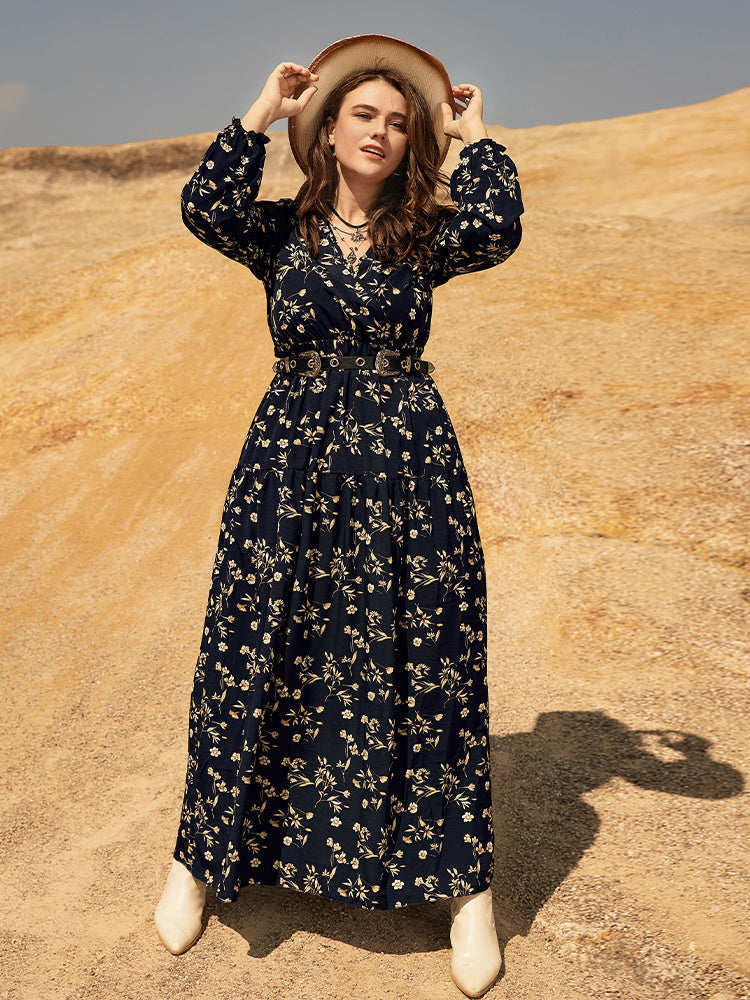 Ditsy Floral Surplice Neck Dress Without Belt