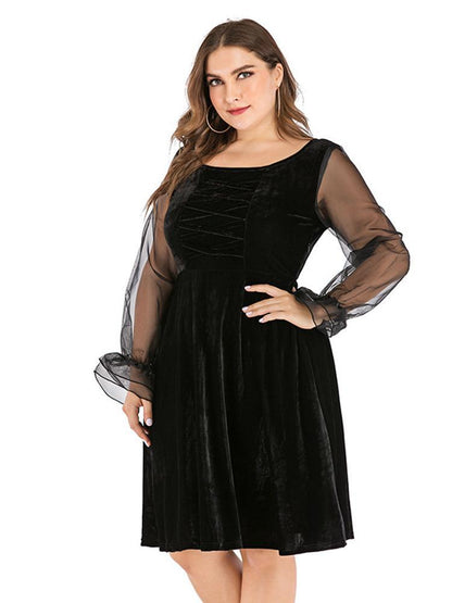 Velvet Sheer Patchwork Sleeve Retro Dress