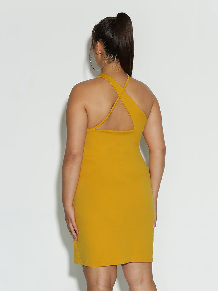 Keyhole Cross Halter Neck Dress