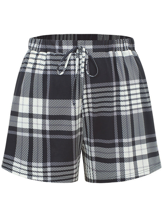 Plaid Elastic Waist Pocket Ties Sleep Shorts