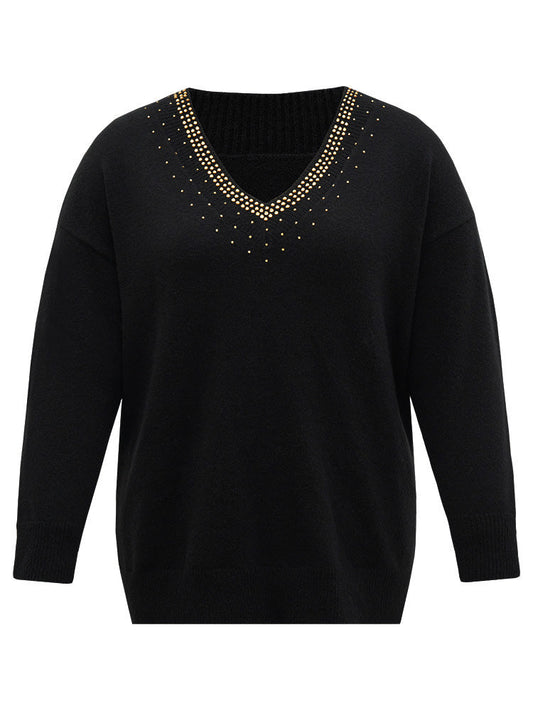 Anti-Pilling Rhinestone Drop Shoulder Pullover