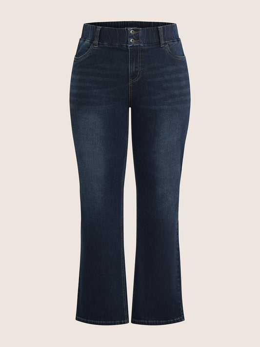 Bootcut Elastic Waist Button Down Jeans