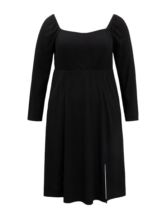 Rib Knit Split Side Square Neck Dress
