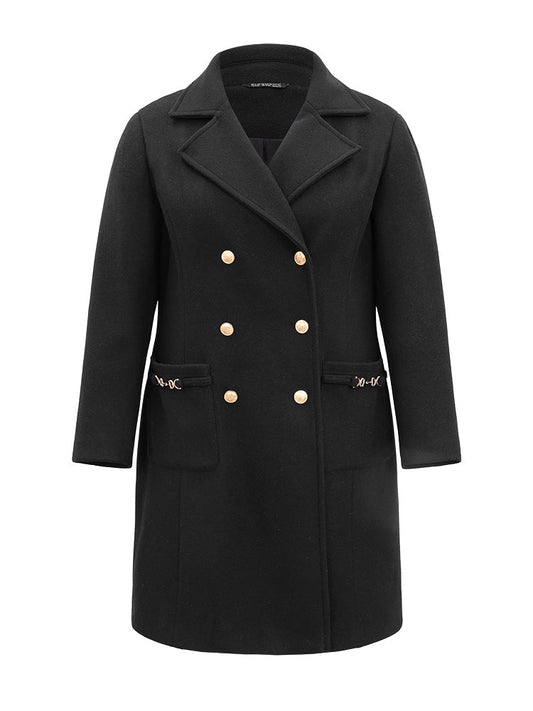 Lapel Collar Pocket Chain Buckle Detail Coat