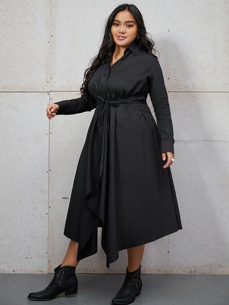 Ties Button Ruffled Shirt Dress