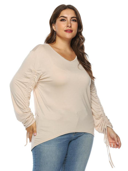 Shirring Sleeve Solid Color T-shirt