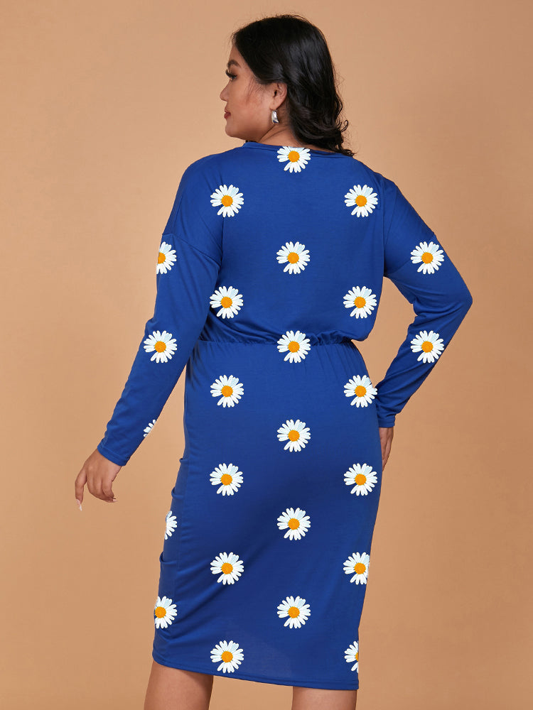 Daisy Pattern Ruched Bodycon Dress