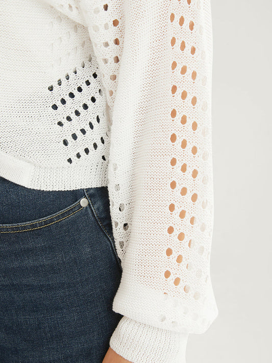 Plain Ice Rayon Yarn Cut Out Open Front Cardigan