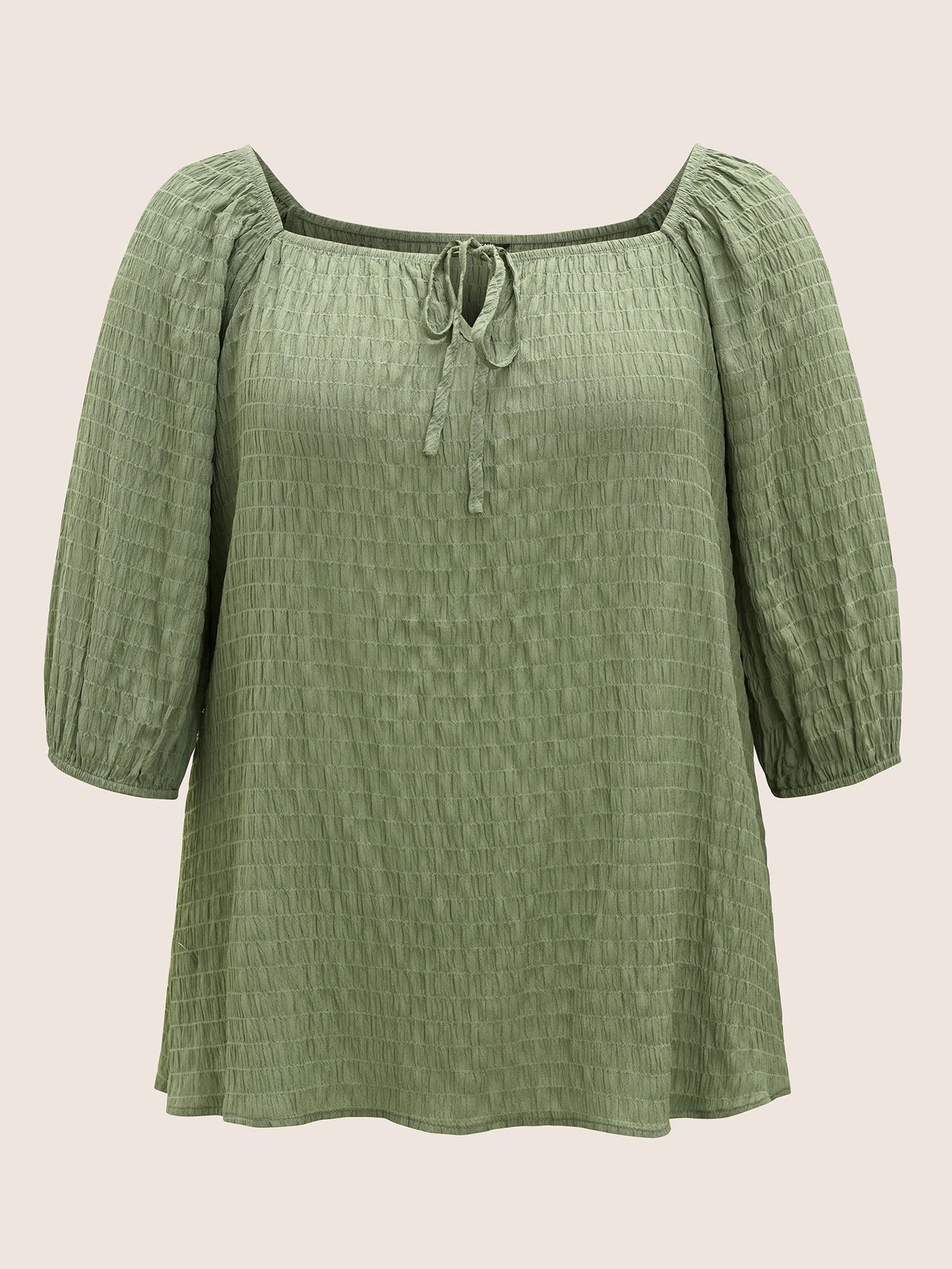 Plain Textured Gathered Ties Knot Neck Blouse