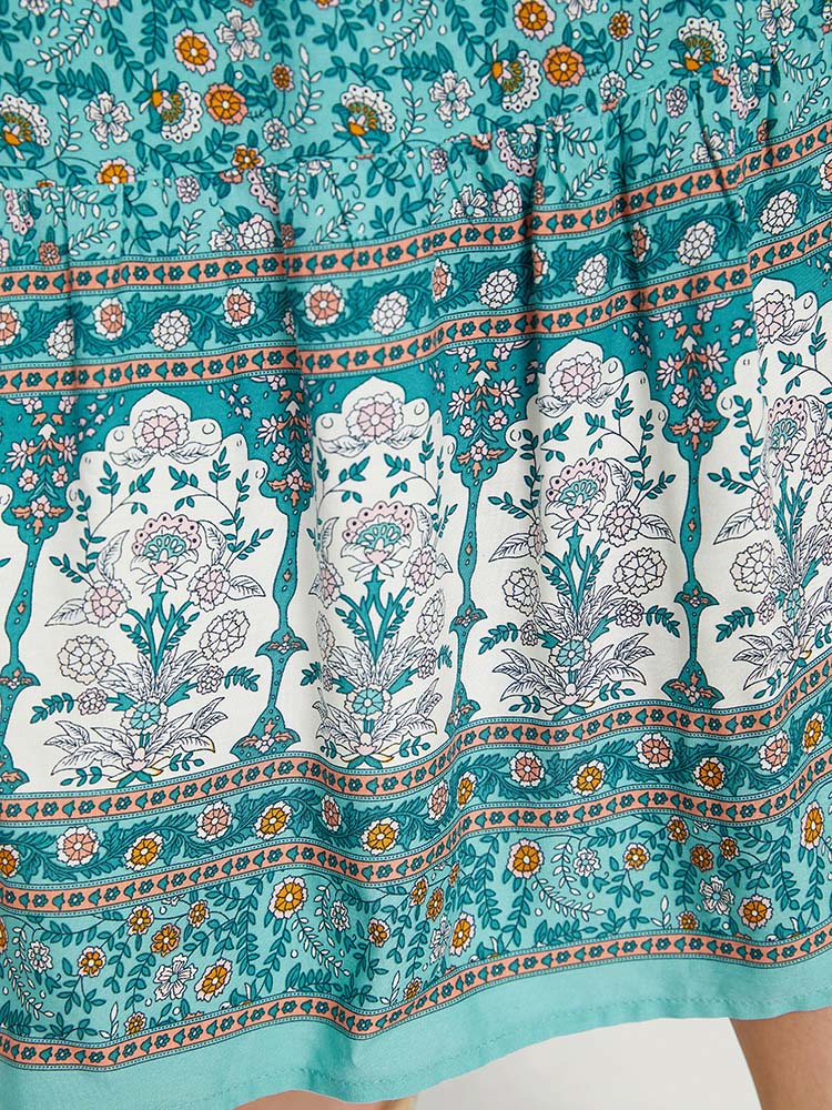 Bandana Print Pocket Gathered Flutter Hem Spaghetti Strap Dress