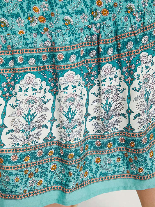 Bandana Print Pocket Gathered Flutter Hem Spaghetti Strap Dress