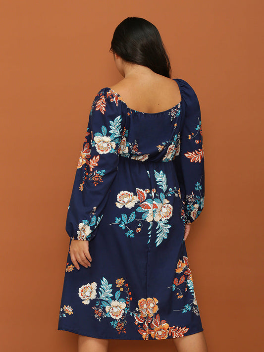Pleated V-neck Floral Dress