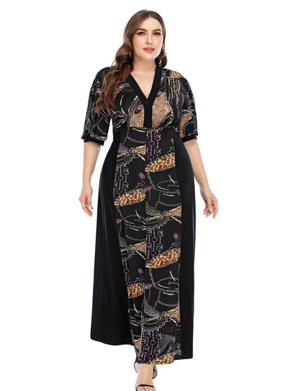 Printed Pacthwork Half-sleeve Maxi Dress