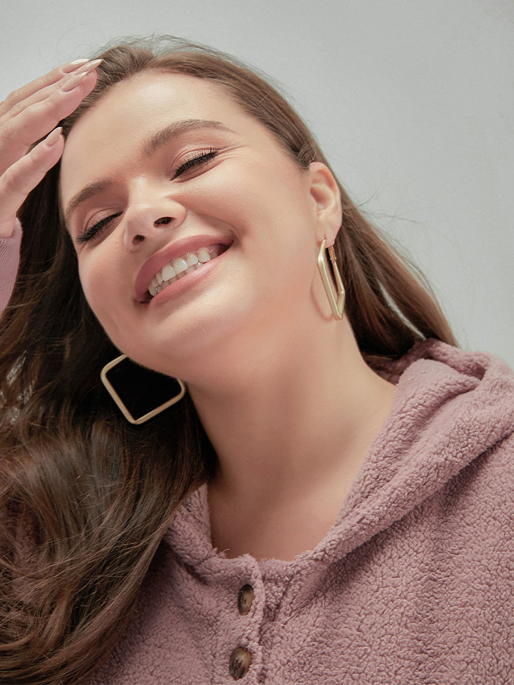 Button Hooded Dusty Pink Sweatshirt