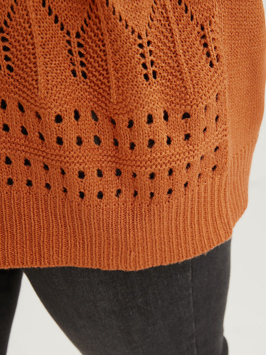 Plain Pointelle Knit V Neck Eyelet Loose Knit Top