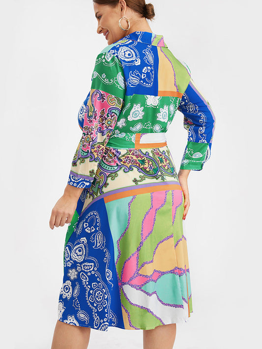 Chic Contrast Belted Shirt Dress