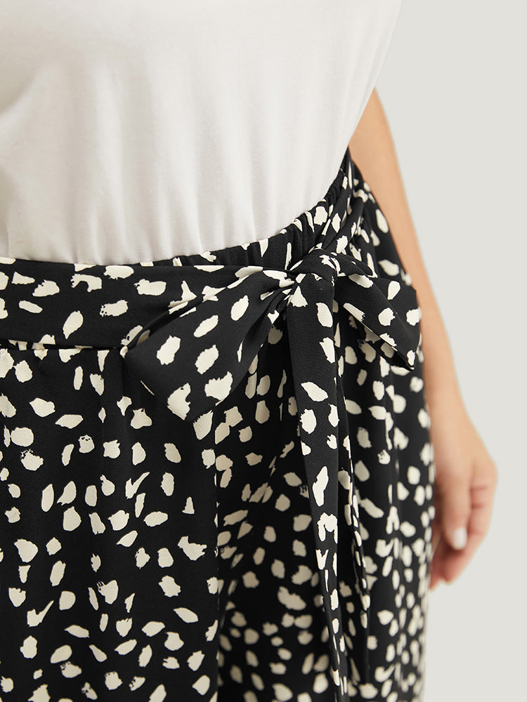 Allover Print Wide Leg Pocket Belted Pants