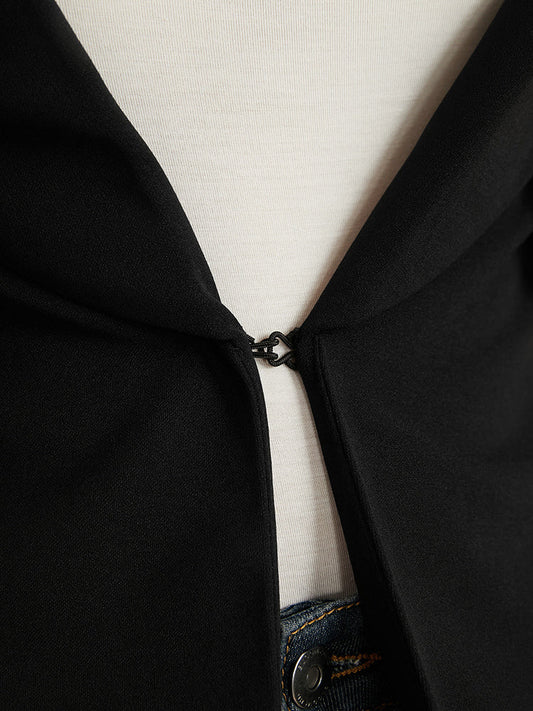 Plain Lapel Collar Asymmetrical Hem Blazer