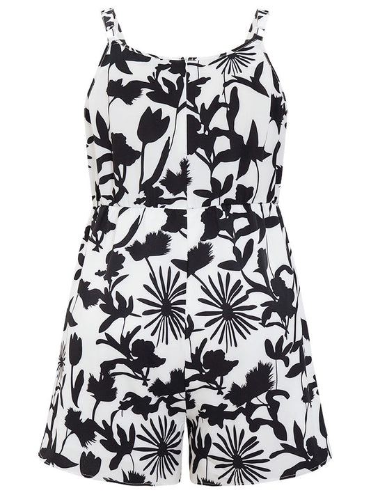 Tropical Print Pocket Knot Neck Cami Romper