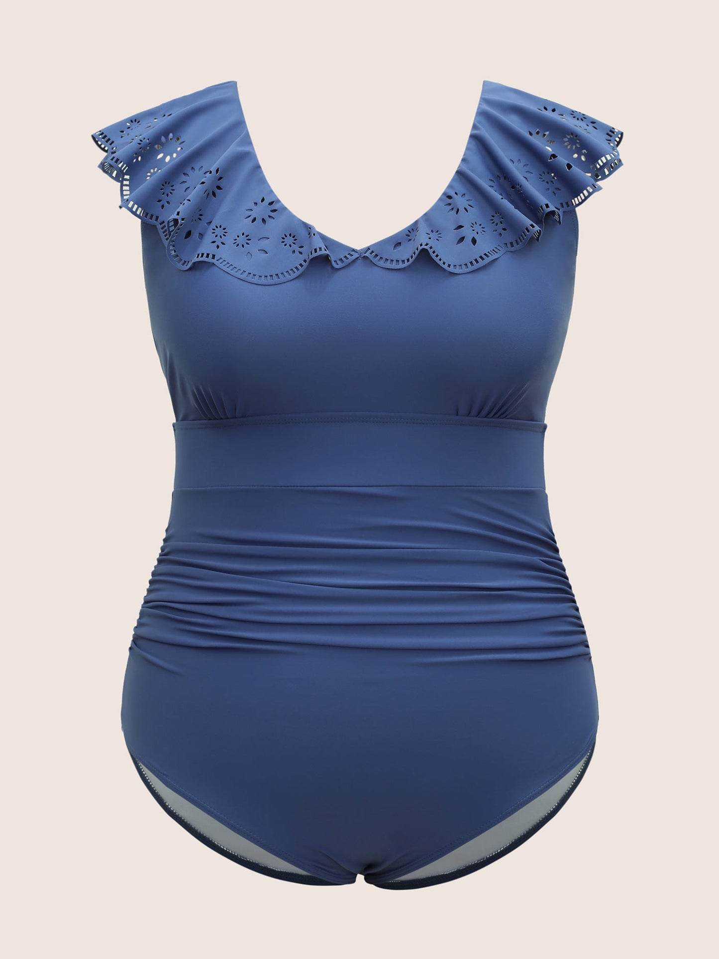 Plain Laser Cut Flutter Trim One Piece Swimsuit