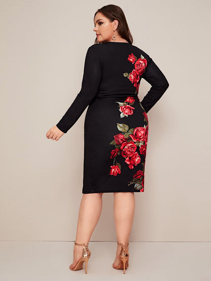 Keyhole Neck Floral Print Dress