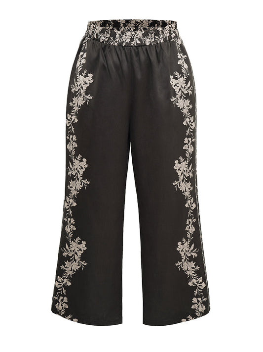Boho Print Pocket Elastic Waist Pants