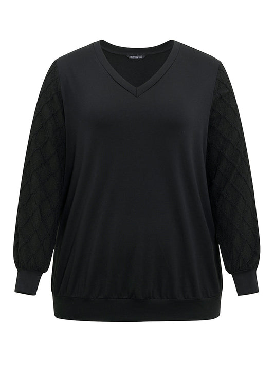 Plain Textured Patchwork Jacquard Sweatshirt